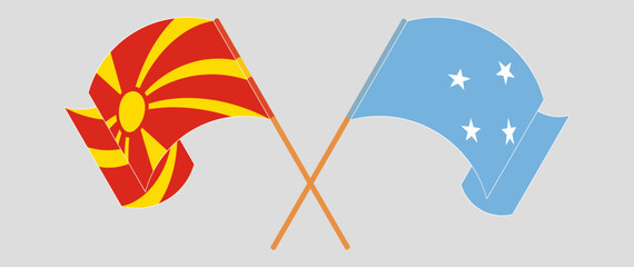 Crossed and waving flags of North Macedonia and Micronesia