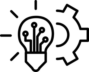 Gear and light bulb icon, technical electronic innovation, vector