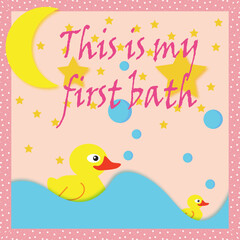 baby card, baby girl card, milestone card, first bath