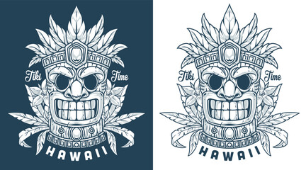 Hawaii tiki time flyer monochrome