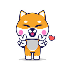 Cheerful Shiba Inu Making Peace Sign - Vector Illustration