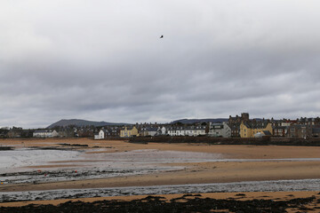 A view of the Scottish towns of Elie and Earlsferry from across the bay on the Firth of Forth in...