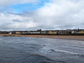 A view of the Scottish towns of Elie and Earlsferry from across the bay on the Firth of Forth in...