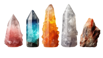 Photo of multicolored crystals chakre arranged in a beautiful pattern, transparent background png