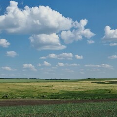 Fototapeta na wymiar A green field with clouds