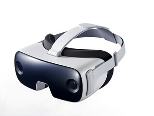 Fototapeta premium A compact and portable set of VR glasses made for smartphones, standing upright on a white background. Created generative AI