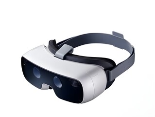 A compact and portable set of VR glasses made for smartphones, standing upright on a white background. Created generative AI