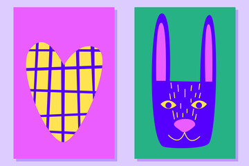 Abstract Application Kid Craft Illustration Funny Groovy Poster Pattern Background Colorful Positive Set 