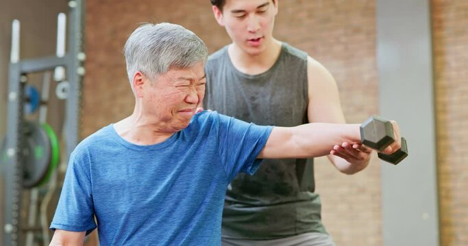 Asian elderly sports in gym