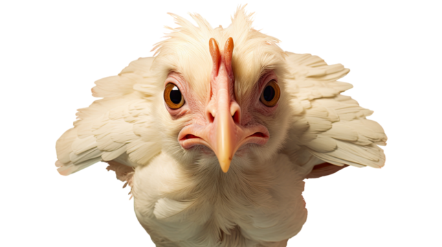 Photo of a white bird with striking big eyes staring at the camera, transparent background png