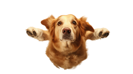A flying dog with his paws up in the air, transparent background png