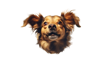 Photo of a curious dog head staring directly at the camera, transparent background png