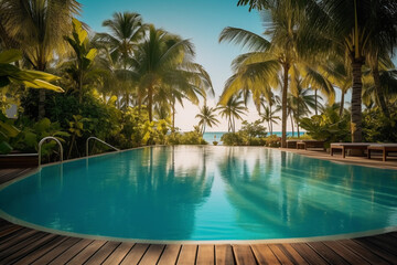 swimming pool, with turquoise water that sparkles under the sun