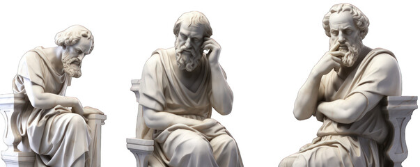 Set of marble statue philosophers illustration on a transparent background. Generative AI.