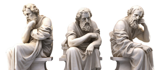 Fototapeta na wymiar Set of marble statue philosophers illustration on a transparent background. Generative AI.