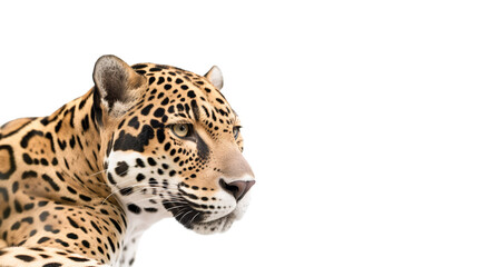 Fototapeta na wymiar Leopard isolated on transparent background. Close up portrait of a leopard. Dangerous predator. PNG