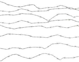 Metal steel barbed wire with thorns or Fence barbwire border chain. Png transparency