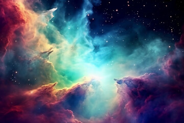 Starry night sky, Colorful space galaxy cloud nebula. AI generative