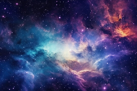Starry night sky, Colorful space galaxy cloud nebula. AI generative