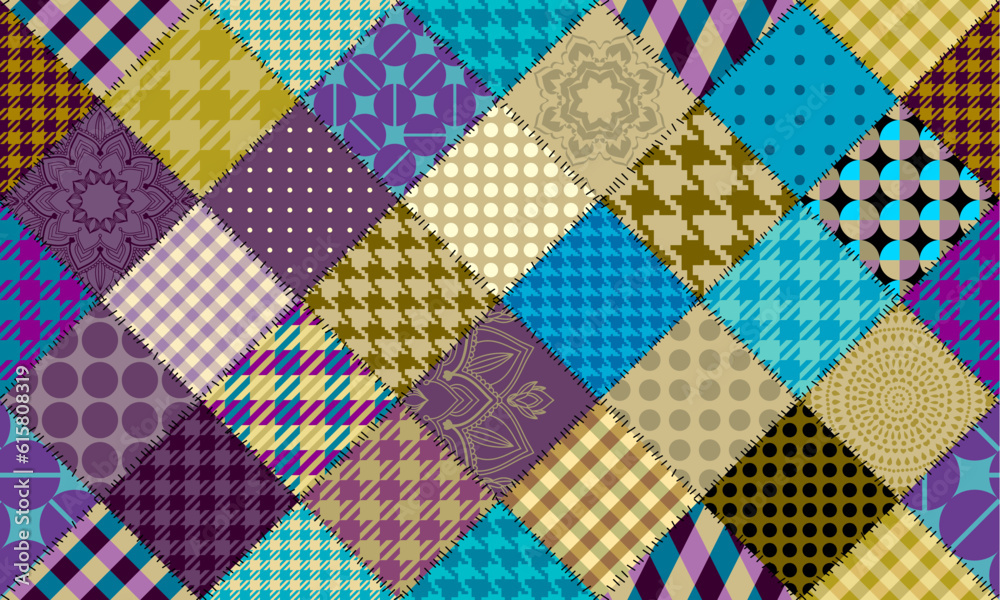 Poster geometric abstract pattern. wide horizontal patchwork plaid style