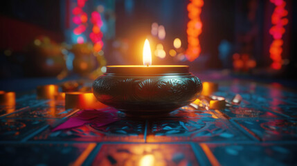 Happy Diwali, Glowing oil lamp - Generative AI