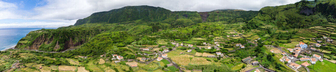 Fototapeta na wymiar Panoramic view of Faja Grande area in Flores island, azores