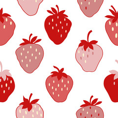 Strawberry seamless pattern. Abstract hand drawn. flat sketch. Summer strawberries. Pink background for typography, textiles or packaging design.