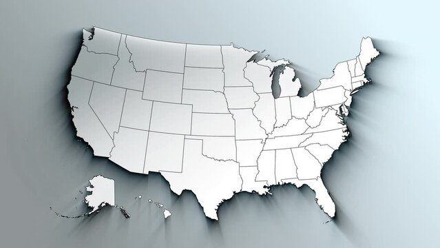 Modern White Map of United States with States