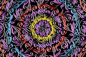 luxurious design colourful flowers line art pattern of indonesian culture traditional  batik ethnic dayak for background wallpaper textile or fashion