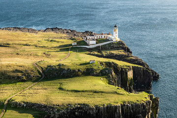 Neist Point lighthouse panorama view, Scotland, Isle of Skye - 615809732