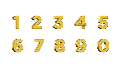 Gold numbers set isolated background 3d rendering