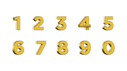 Gold numbers set isolated background 3d rendering