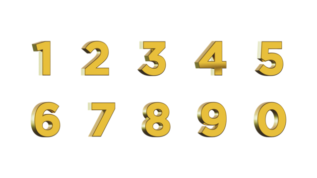 Gold numbers set isolated background 3d rendering
