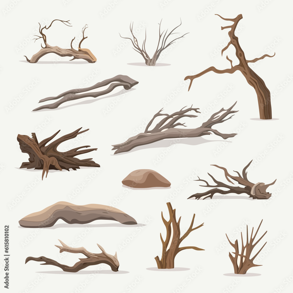 Wall mural driftwood vector set isolated on white