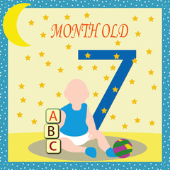 Baby month card, milestone baby card, cute baby, seven month old, baby boy