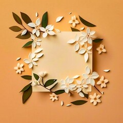 Creative Layout made of Jasmine Flowers on a paper background to make note Cards Generated by AI