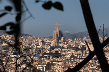 Sagrada familia of Barcelona, Spain. Taken from a nearby hill in the evening