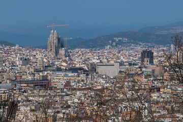 Sagrada familia of Barcelona, Spain. Taken from a nearby hill in the evening