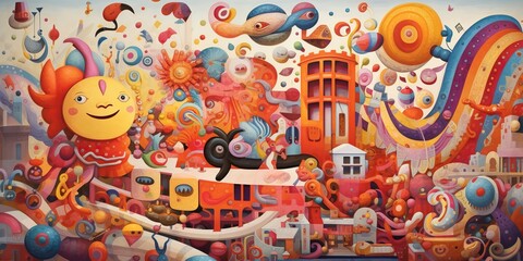 Childs imagination with vibrant colorful shapes, lines, patterns representing limitless possibilitie, concept of Unbounded creativity, created with Generative AI technology