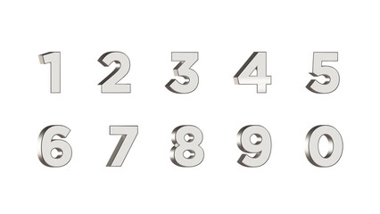 Metallic numbers set isolated background 3d