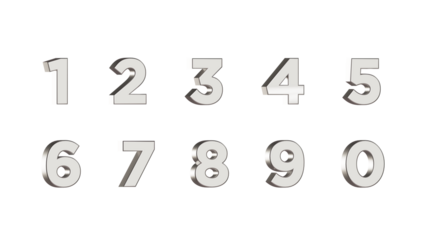 Metallic numbers set isolated background 3d