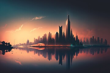 Fototapeta na wymiar Modern City Skyline - Generative AI
