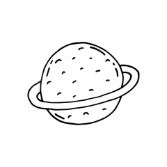A planet is a celestial body that orbits around a star. Doodle. Vector illustration. Hand drawn. Outline.