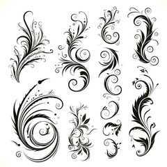 Set of Calligraphic Filigree Design Elements and Page Decorations