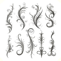 Set of Calligraphic Filigree Design Elements and Page Decorations