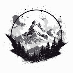 Mountain Black and White Tattoo Logo Artwork
