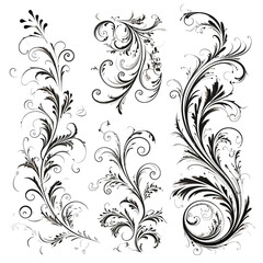 Set of Calligraphic Filigree Design Elements and Page Decorations