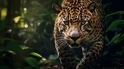 Obraz premium Majestic Male Jaguar: Powerful Wildlife Portrait in the Jungle - National Geographic Quality