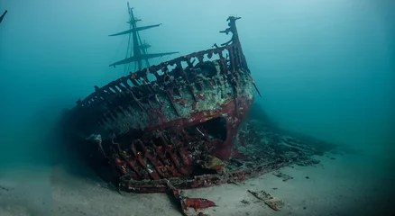 Foto auf Acrylglas Schiffswrack amazing sunken and rusty ship under the sea with good lighting in high resolution HD