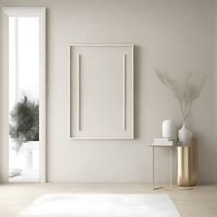 Mock up poster frame in white cozy children room interior background, 3D render Ai Generated